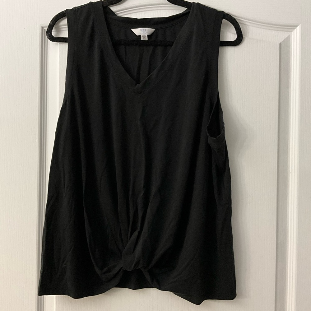 Time and Tru Black Twist-Front V-Neck Tank Top - Picture 2 of 5